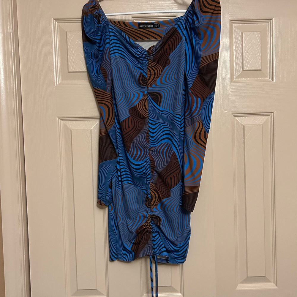 PrettyLittleThing Blue and Brown Mini Dress